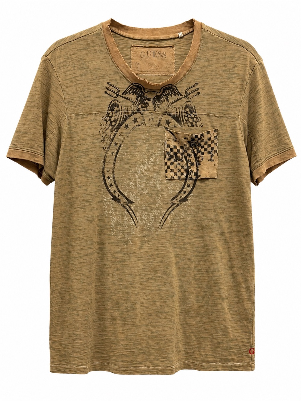 GUESS Men’s Short Sleeve Graphic Pocket Tee - Tan - Picture 1 of 6